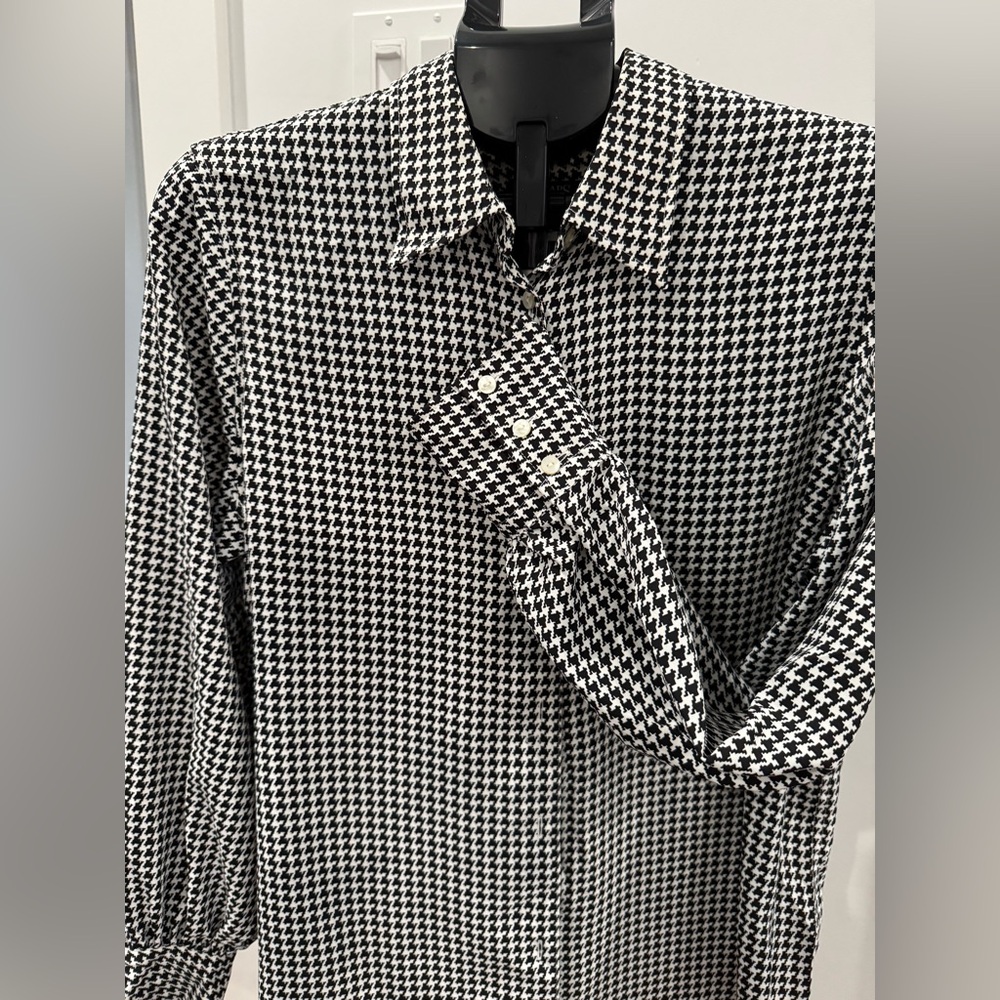 Chaps Houndstooth Blouse in Black and White